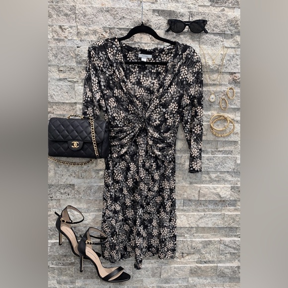 dressbarn Dresses & Skirts - Dressbarn‎ Black, grey and Cream Long Sleeve Dress flowy fabric